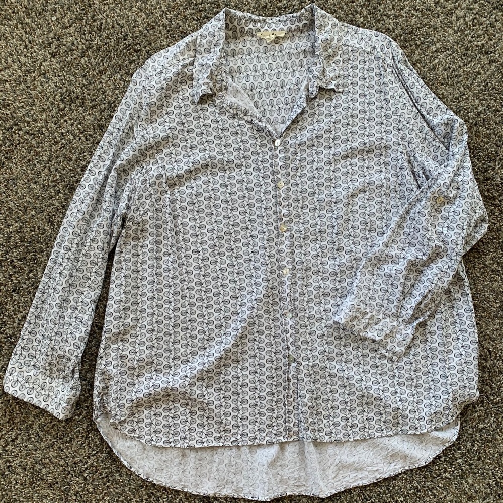 Bicycle print flowy button up tunic blouse